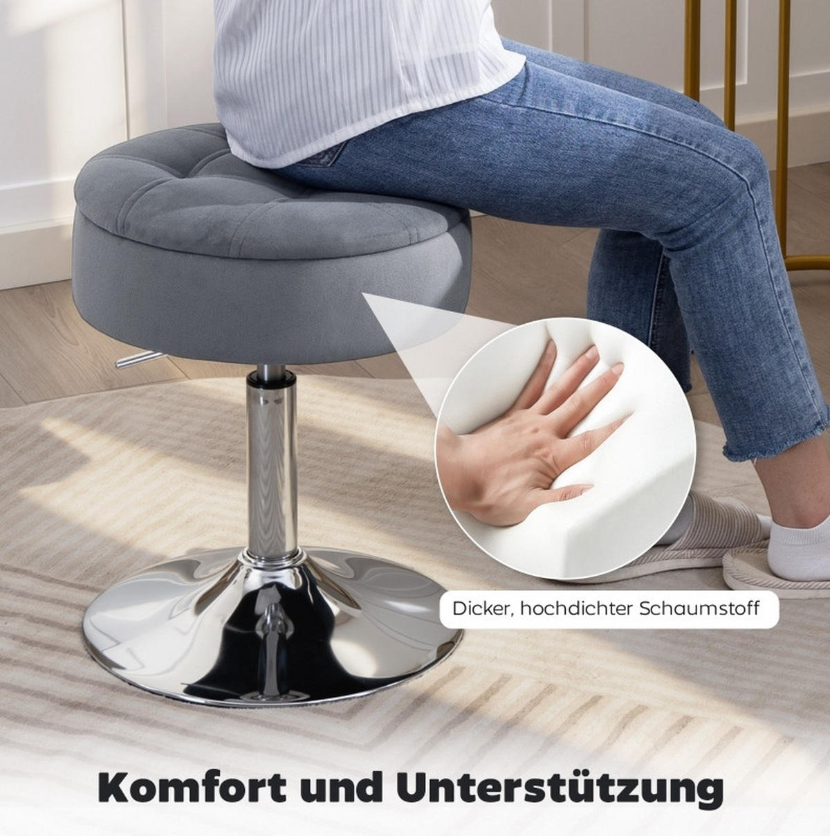 BARHOCKER 40/26/40 cm Grau mit Stauraum, höhenverstellbar und drehbar - Grau, Textil (39/65/39cm) - MIVRAY