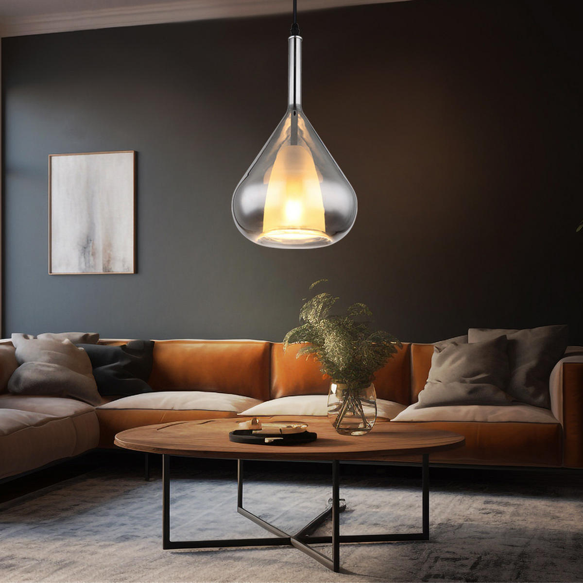 HÄNGELEUCHTE Metall Schwarz Glas rauchfarben - Schwarz, Glas (20/20/150cm) - Globo Lighting