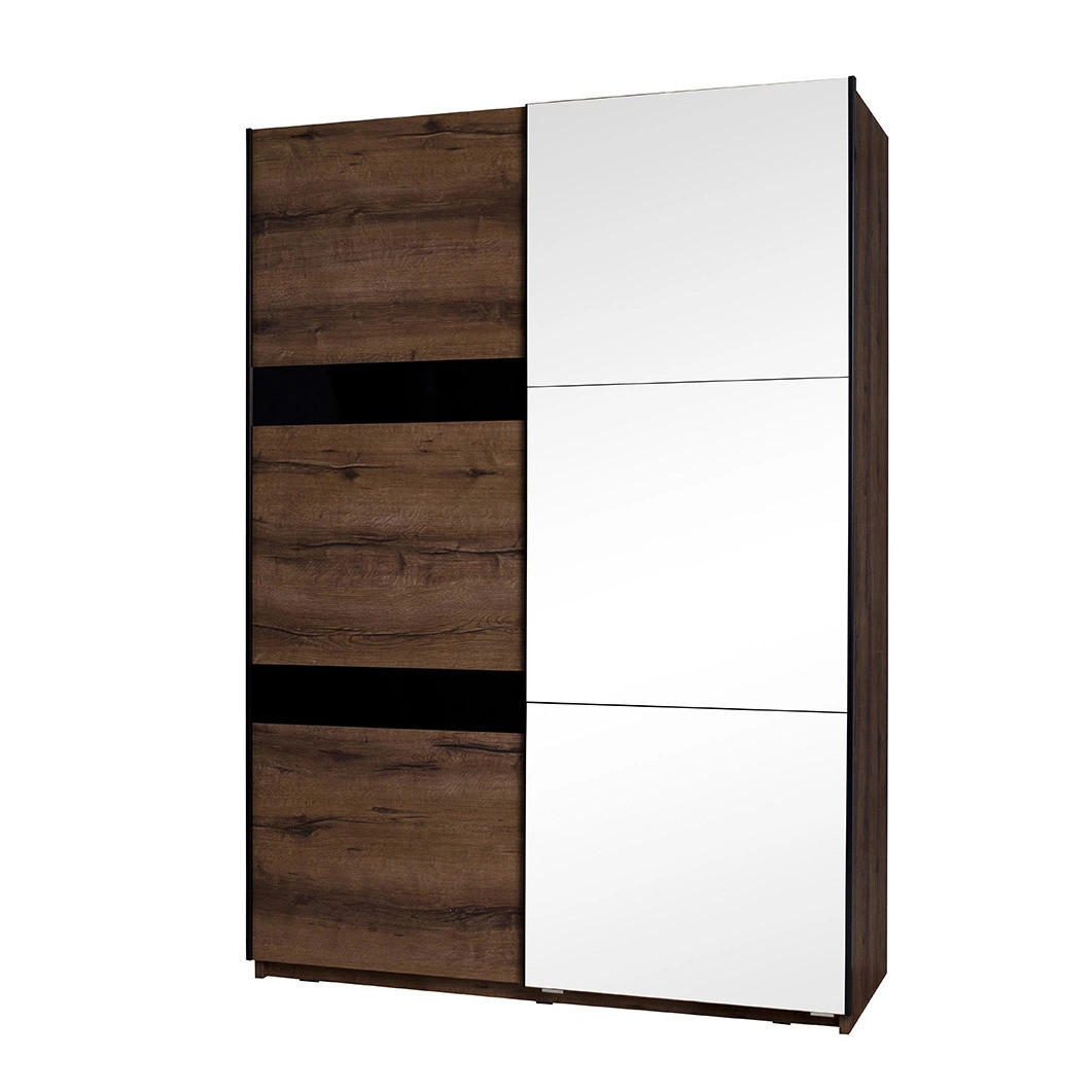 SCHWEBETÜRENSCHRANK Martin 150/215/69 2-türig mit Spiegel - Schwarz/Braun, Glas/Holzwerkstoff (150/215/69cm) - Ravio