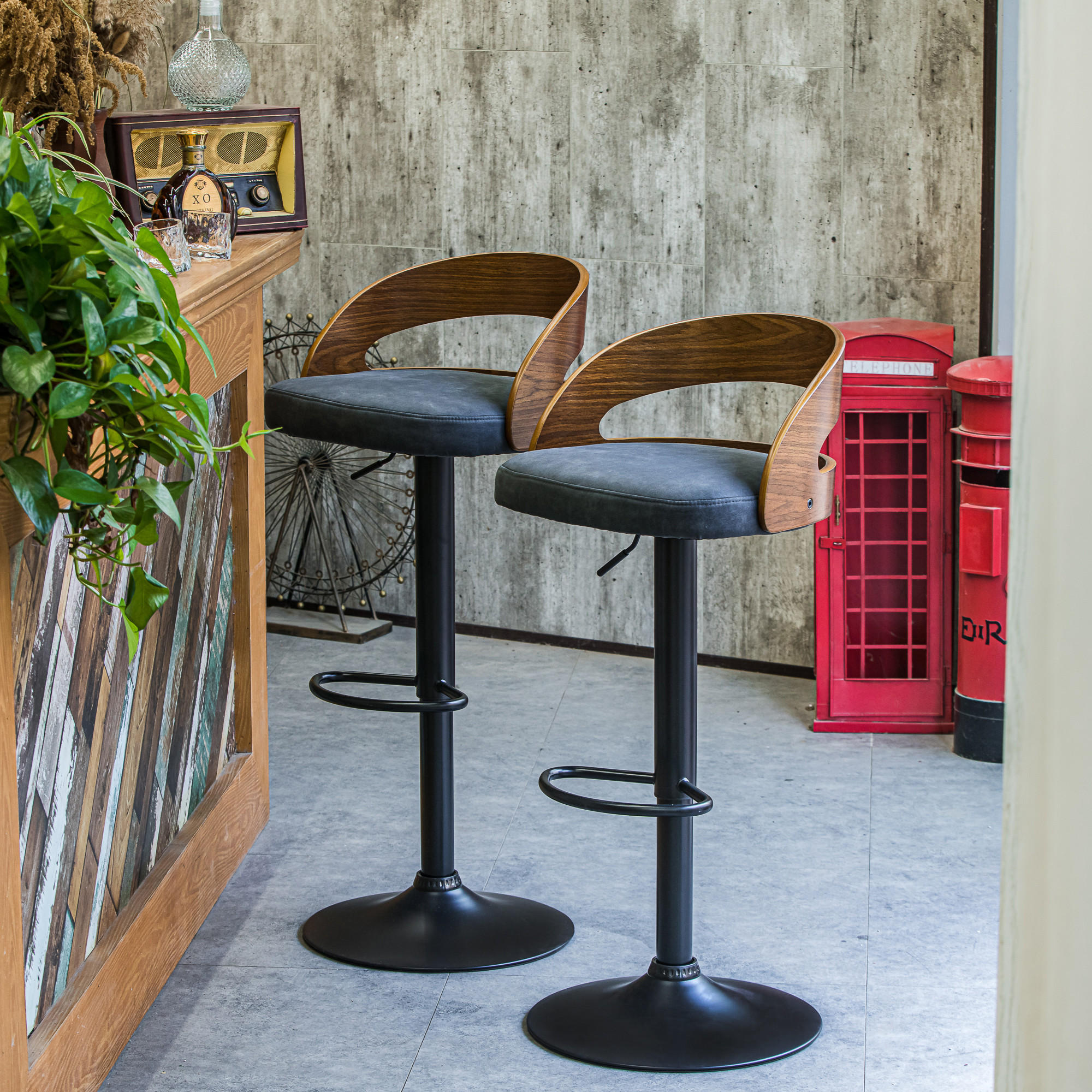 Thumbnail - Nordlys Barhocker, Schwarz, Textil, 46x101x45 cm, Esszimmer, Barmöbel, Barhocker