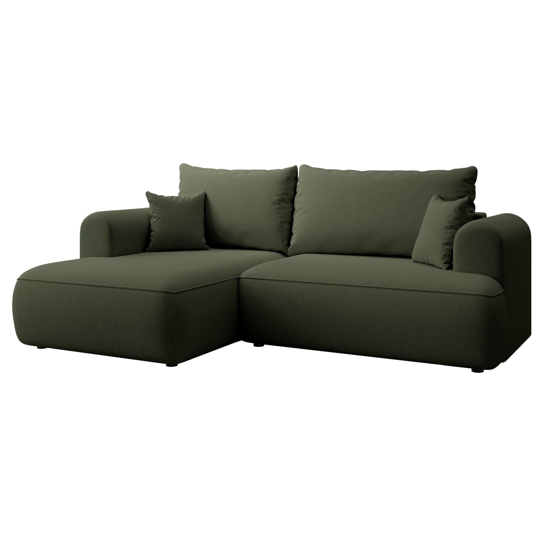 ECKSCHLAFSOFA Ovo Mini Olivgrün Easy-Clean-Samtbezug - Schwarz/Olivgrün, Kunststoff/Textil (238/156cm) - Selsey
