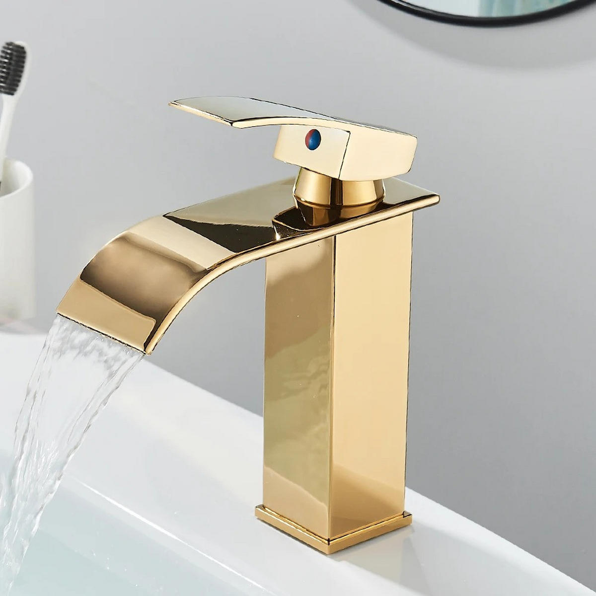 WASCHTISCHARMATUR Einzigen Griff Mixer Heißes Kaltes, Niedrig, Gold - Goldfarben, Metall (11/19/5cm) - Kaket