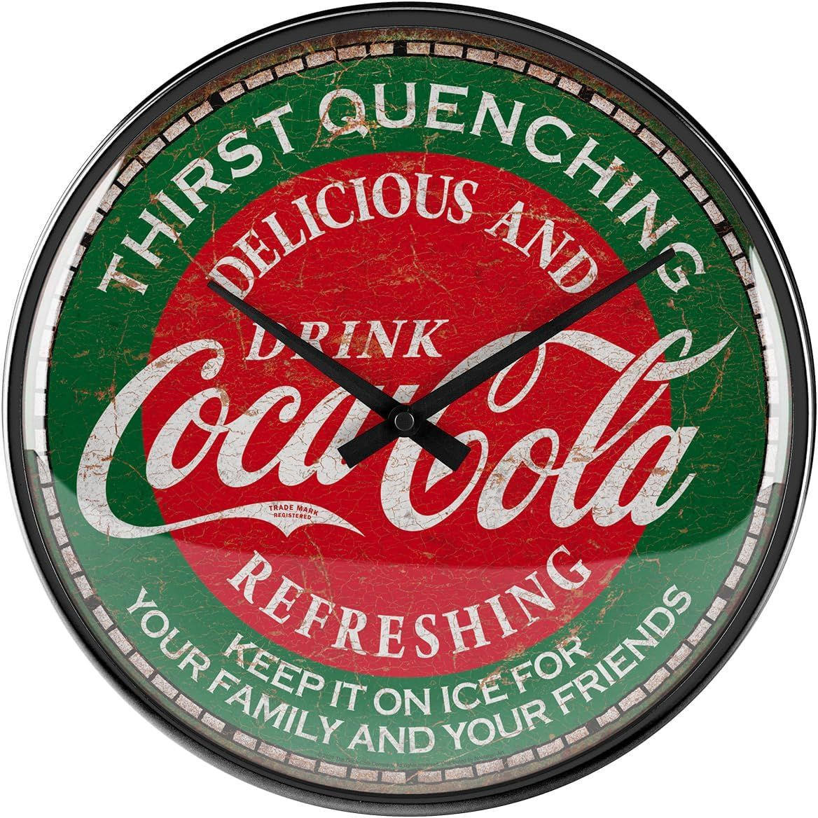 WANDUHR 31 cm Coca-Cola Thirst Quenching Green - Rot/Grün, Metall (31/31/5cm) - Nostalgic-Art