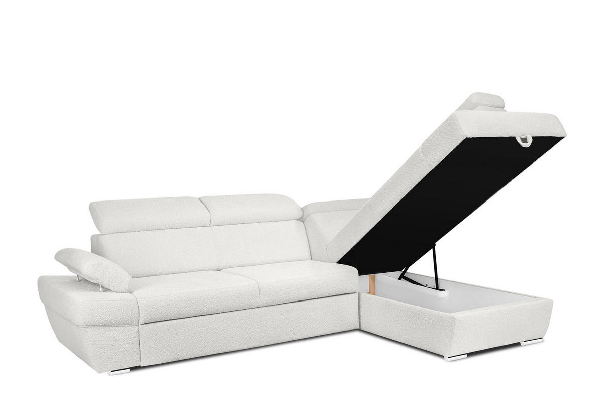 SCHLAFECKSOFA RATLO rechts 4/5-Sitzer mit Bettkasten, Cremeweiß - Silberfarben/Creme, Textil (270/190cm) - KONSIMO®