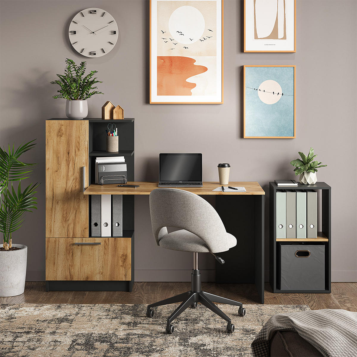BÜCHERREGAL Tomy Anthrazit/Goldkraft Eiche 40 x 74 cm mit 2 offenen Fächern - Honigeiche/Anthrazit, Holzwerkstoff (40/74/30cm) - Vicco