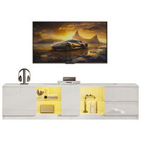 LOWBOARD TV-Schrank 160/40/52 cm für 65 Zoll mit Hochglanz & LED 16 Farben, MDF/Glas, 80 kg Traglast - Weiß, Glas/Holzwerkstoff (160/52/40cm) - EVRYAE