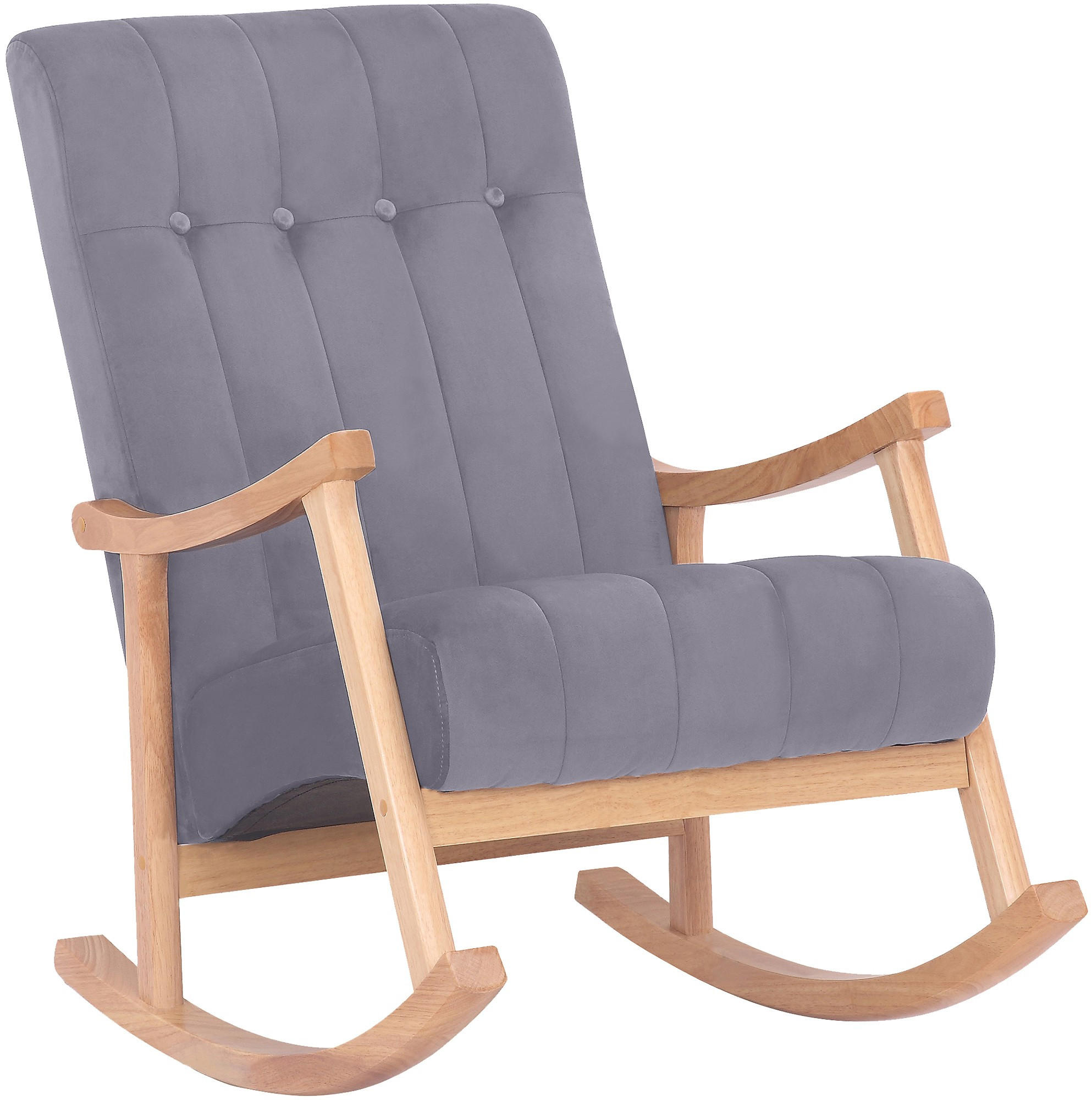 SCHAUKELSTUHL Samt Natura/Grau - Eukalyptusholzfarben/Grau, Holz/Textil (62/98/92cm) - CLP