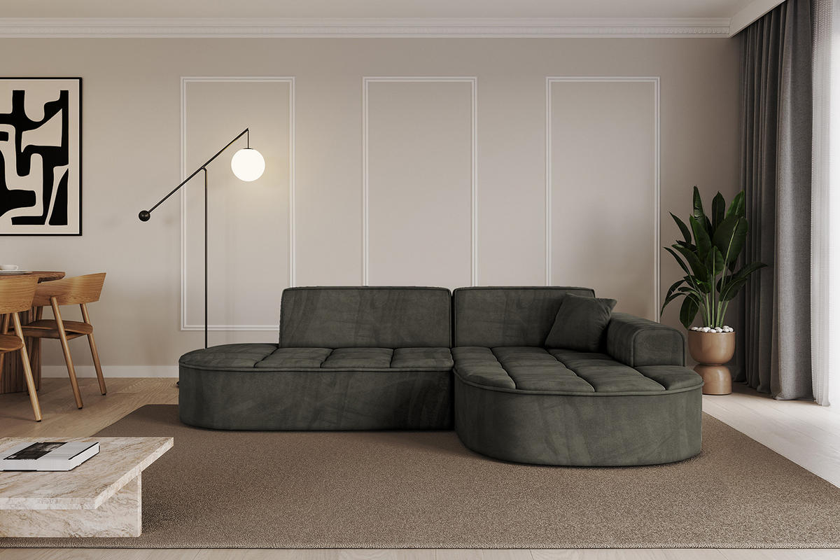 ECKSOFA Ottomane Rechts TARO-L1 - 243x171x79,5 cm Schwarz - Schwarz, Holzwerkstoff/Textil (243/171cm) - ALTDECOR
