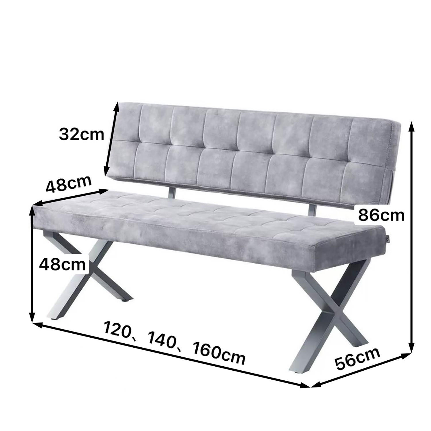 SITZBANK KAREN - Grau, Metall (120/48/56cm) - B&D Home