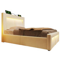 POLSTERBETT aus Samt 90x200 cm in Beige mit LED & Matratze - Beige, Textil (90/200cm) - Modfu