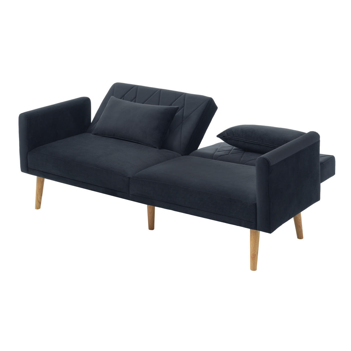 SCHLAFSOFA mit Schlaffunktion und verstellbaren Armlehnen Samt Schwarz 180/75/82 cm - Schwarz, Textil (180/82/75cm) - OKWISH