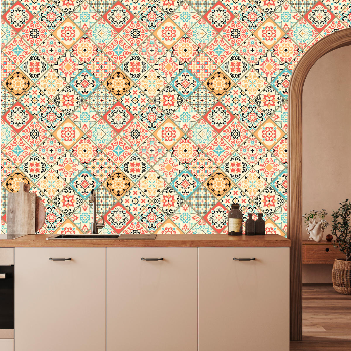 VLIESTAPETE Orientalische Fliesenmosaik-Optik – Bunt – 50x1000 cm - Multicolor, Papier (50/1000cm) - Muralo