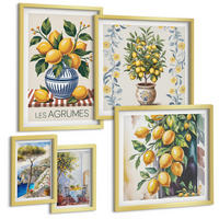 BILDER SET 5er Set - 50x50 cm & 20x30 cm & 40x60 cm Goldrahmen - Zitronenbäume am Meer - Goldfarben, Kunststoff (40/60cm) - TULUP