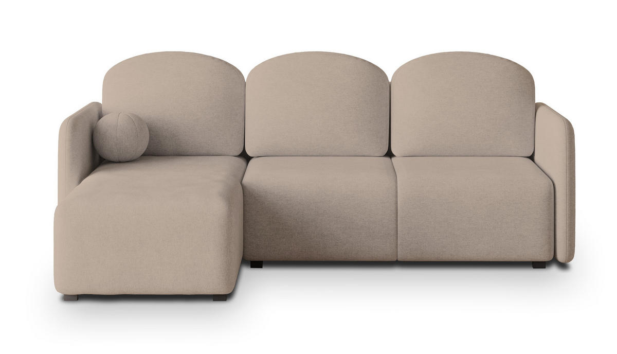 ECKSOFA SUVINO Beige Geflochtener Stoff mit Schlaffunktion - Beige, Holz (230/143cm) - MASSENO