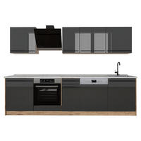 KÜCHENZEILE R-Line, Anthrazit Hochglanz/Goldkraft Eiche, 280 cm Arbeitsplatte Marmor - Honigeiche/Schwarz Hochglanz, Holzwerkstoff (280/206.8/60cm) - Vicco