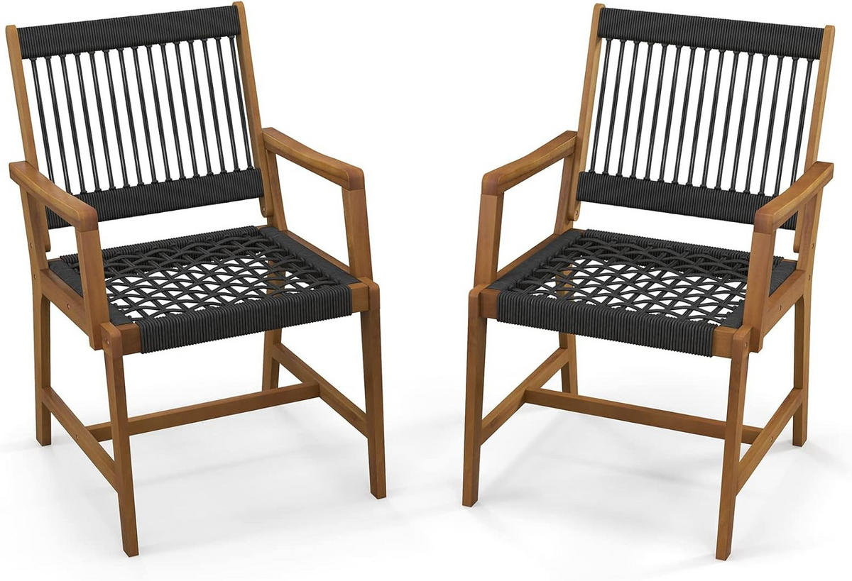 GARTENSTÜHLE Schwarz(2er-Set) - Schwarz, Holz (57/90/64cm) - COSTWAY