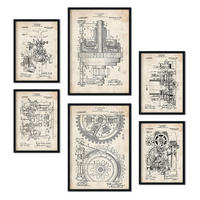 POSTER Set Mit 6 Maschinen Patenten Größe A3 und A4 Rahmenlos - Klar, Papier (29.7/1/42cm) - Nacnic