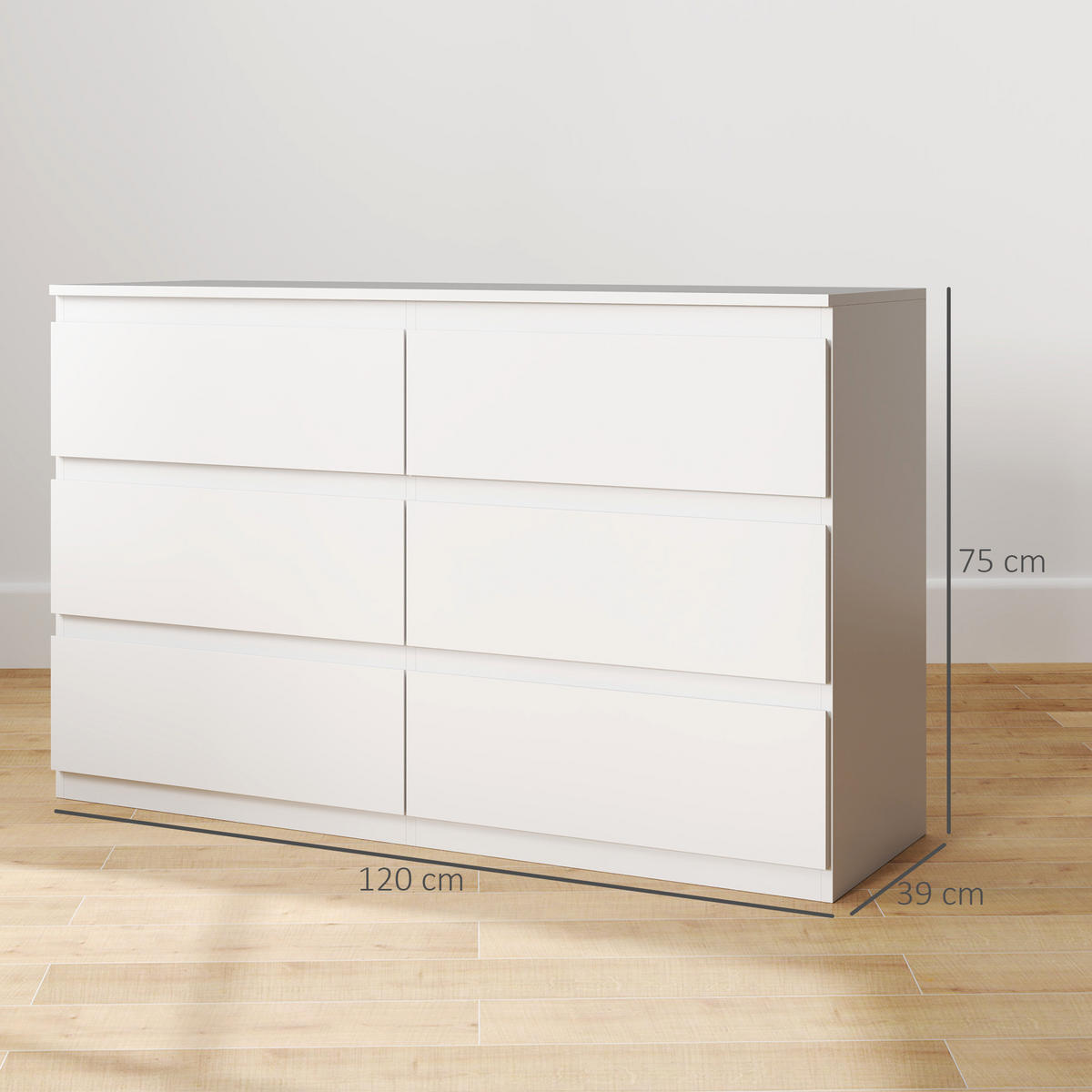 KOMMODE Weiß 120/39/75 cm - Weiß, Holzwerkstoff (120/75/39cm) - PANGIVO