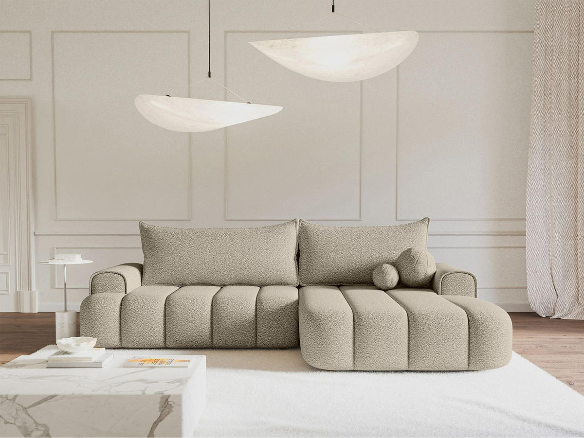 ECKSOFA Dandelino Hellbeige mit Bouclé-Bezug, rechts - Ecru/Schwarz, Kunststoff/Textil (172/271cm) - Selsey