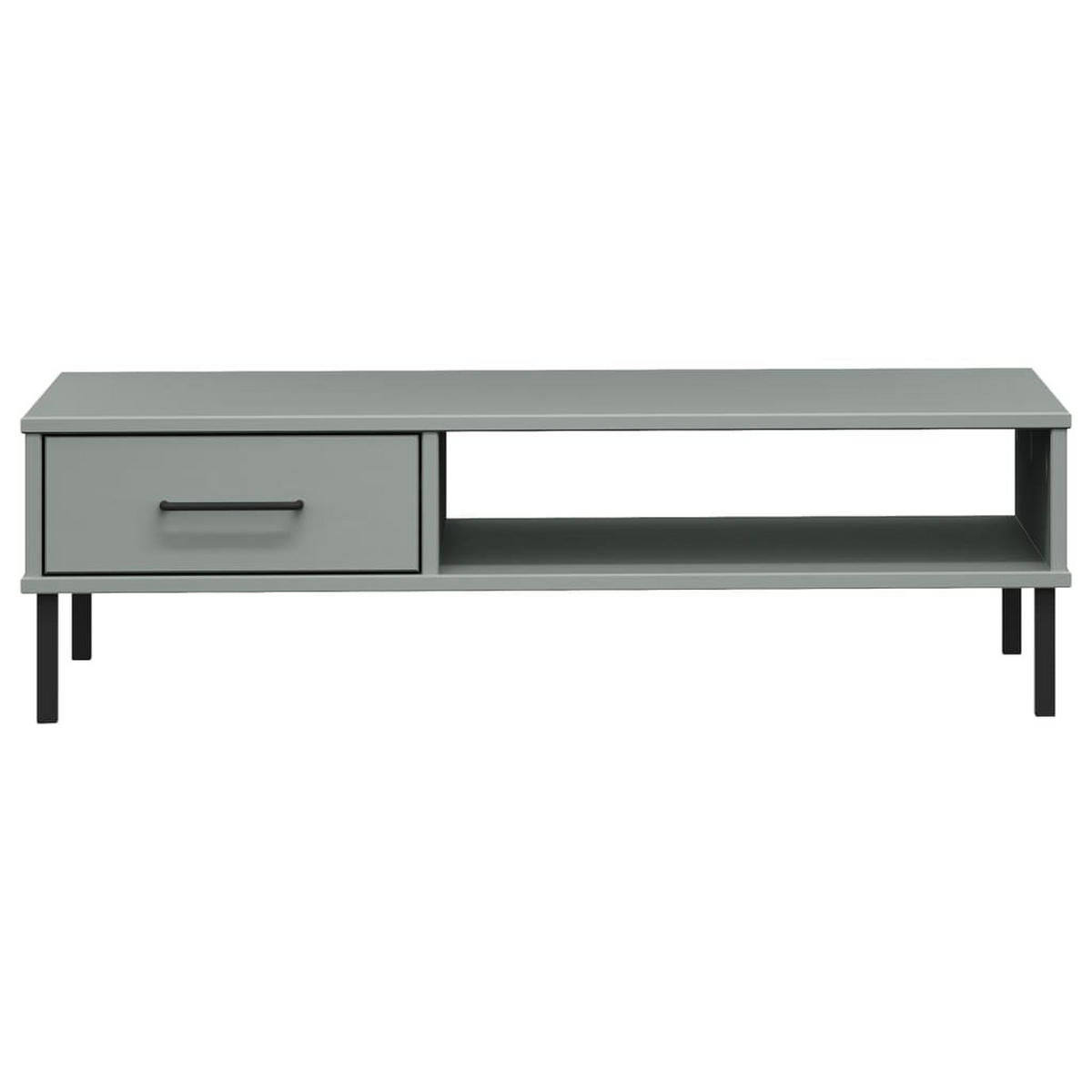 COUCHTISCH OSLO mit Metallbeinen Grau Massivholz Kiefer - Grau, Holz (100/55/29cm) - furnicato