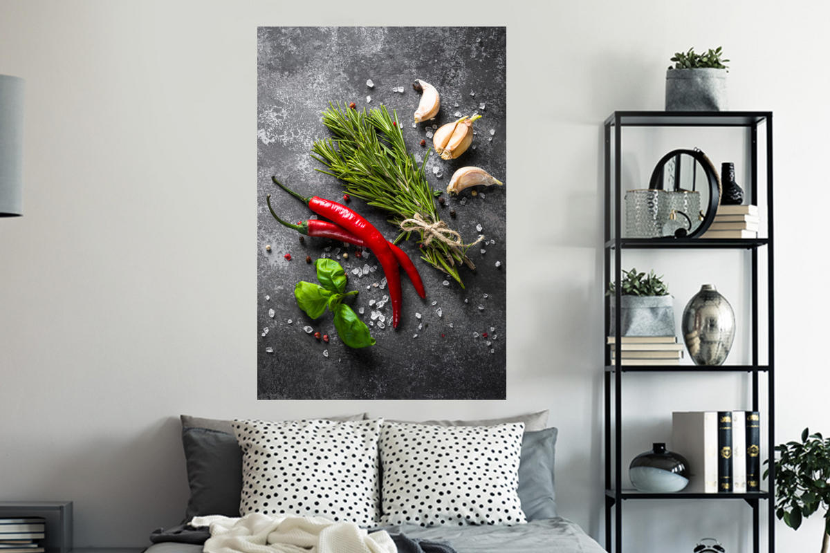 WANDTATTOO Pfeffer - Kräuter - Gewürze - Beton 80x120 cm - Dunkelgrau, Kunststoff (80/120/0.1cm) - MuchoWow