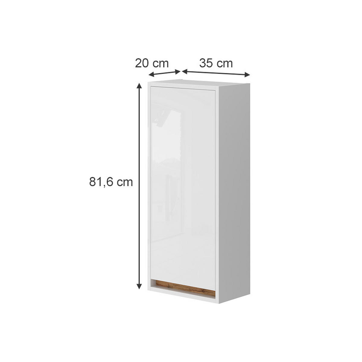 BADSCHRANK Detmold Weiß Hochglanz/Goldkraft Eiche 81.6 x 35 cm mit Tür - Honigeiche/Weiß Hochglanz, Holzwerkstoff (81.6/35/20cm) - Vicco