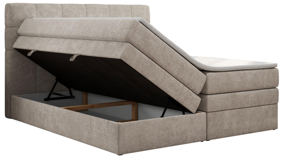 BOXSPRINGBETT LUKA KING 140/200 Beige Struktur - H3 - Beige, Holz/Textil (140/200cm) - MKS