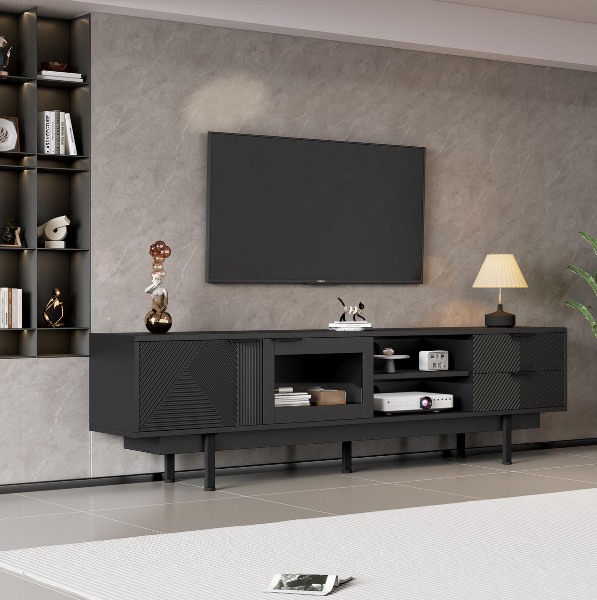 TV-ELEMENT 200 x 40 x 50,5 cm Schwarz mit 2 Türen und 2 Schubladen - Schwarz, Holzwerkstoff (40/50.5/200cm) - Beauniv