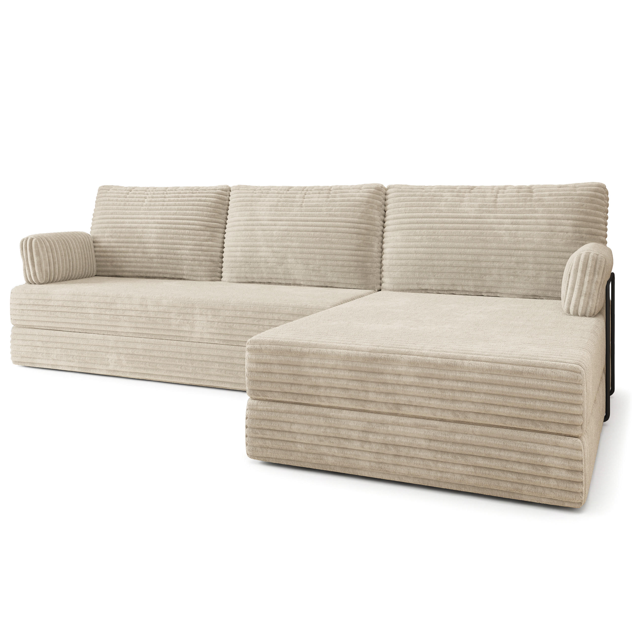 ECKSOFA ANKO modulares Boneless Sofa mit Schlaffunktion Creme Cordstoff - Creme, Textil (270/160cm) - MASSENO