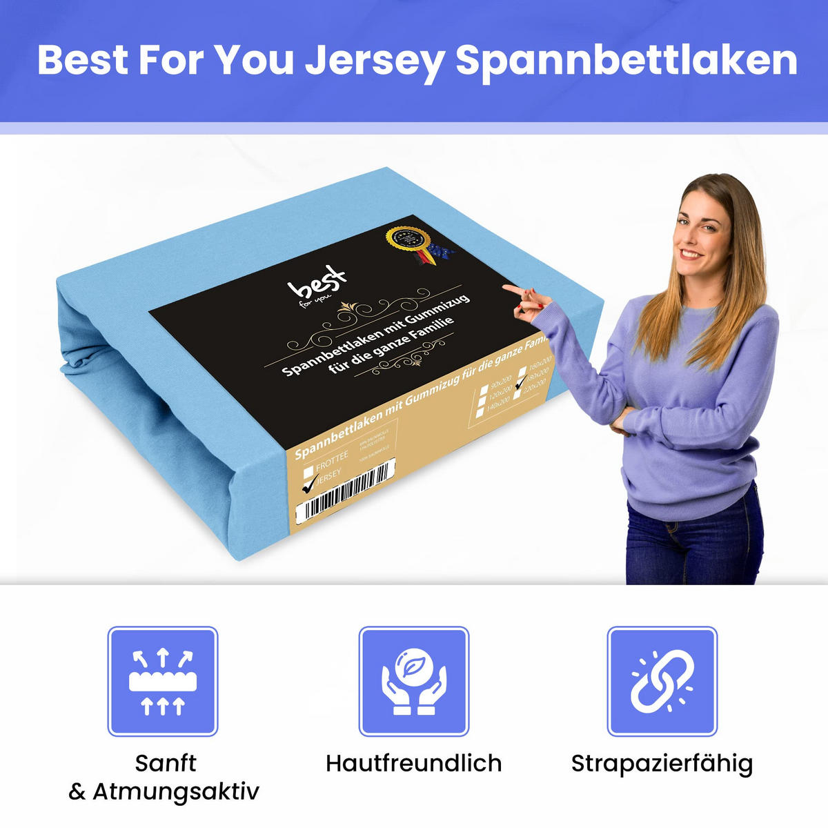 SPANNBETTLAKEN 160/200 cm, Jersey Elastisch 100 % Baumwolle Hellblau - Hellblau, Textil (160/200cm) - Best For Home