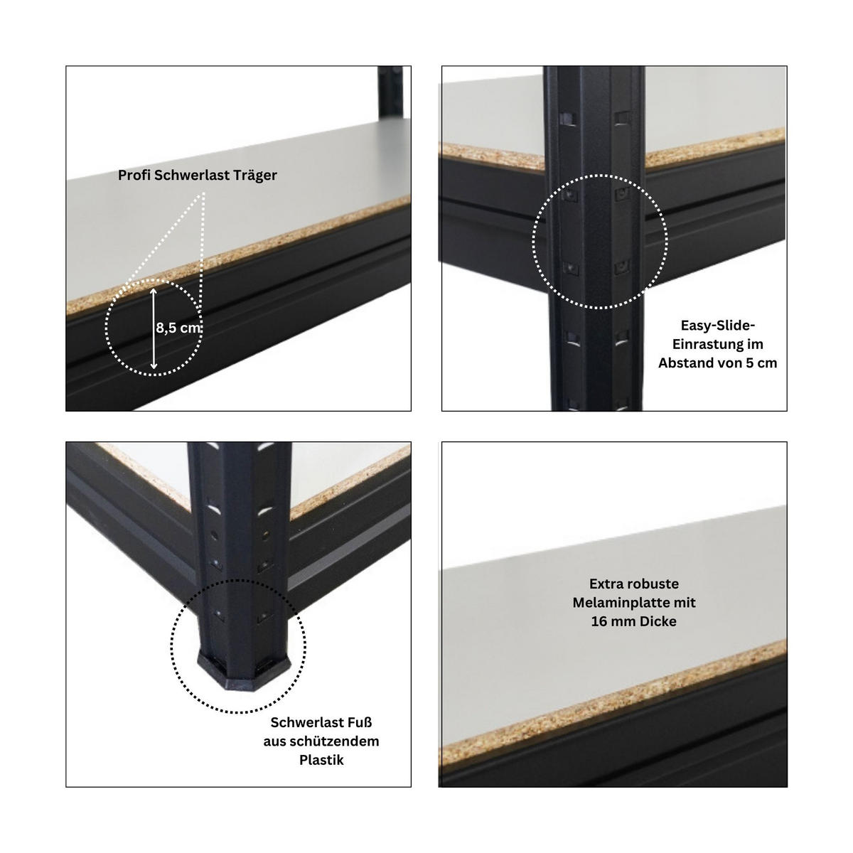SCHWERLASTREGAL Dino 180x200x60cm Melamin-Ebenen Schwarz - Schwarz, Metall (200/180/60cm) - PROREGAL