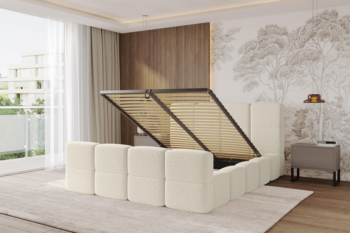 POLSTERBETT mit Bettkasten und Lattenrost mit Matratze H3/H4, Kopfteil, Boxbett, mit Stauraum - NATA-Z 160x200 Beige - Beige, Holzwerkstoff/Textil (160/200cm) - ALTDECOR