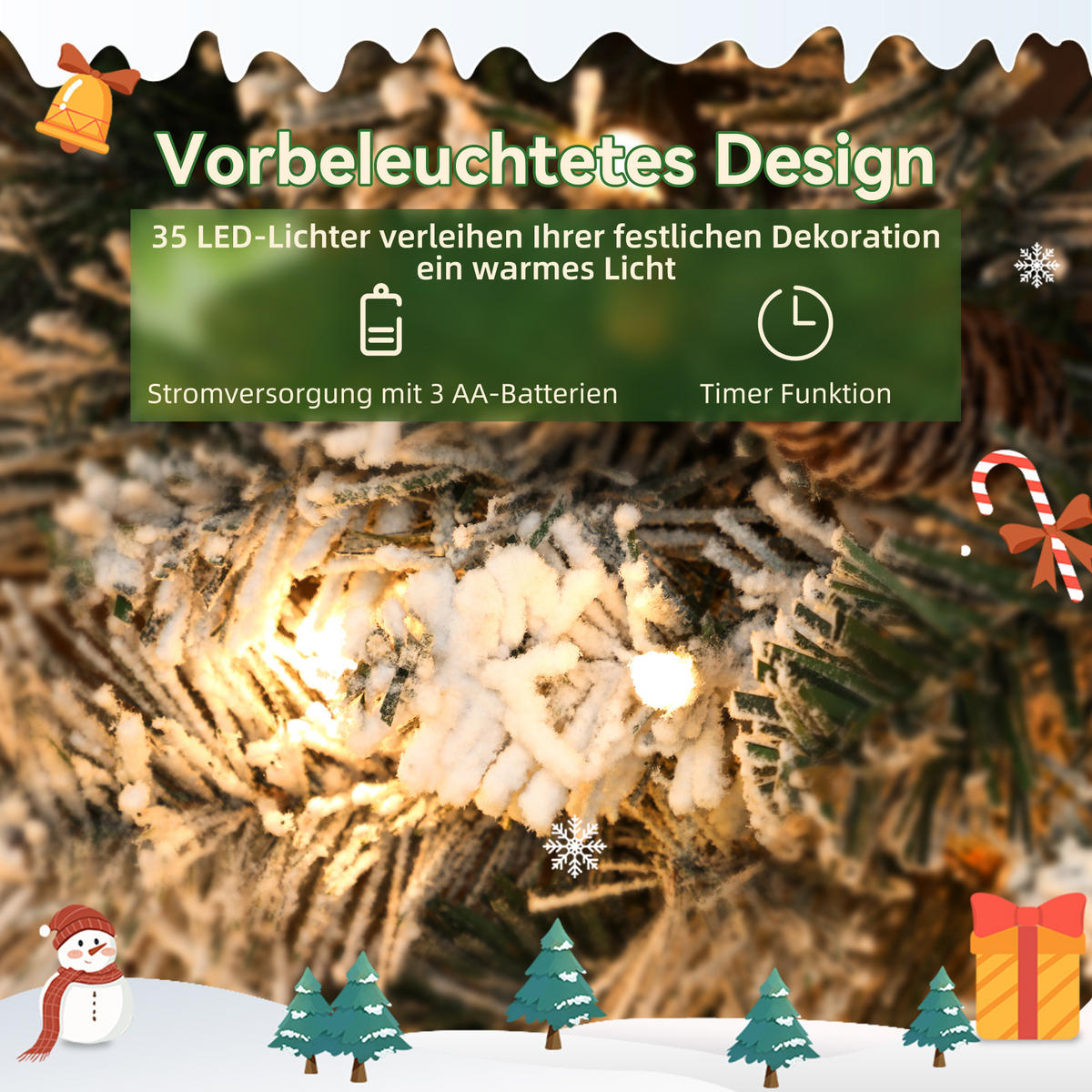 TANNENKRANZ Weihnachtskranz mit LED-Lichterkette, Tannenzapfen, Türkranz - Weiß, Kunststoff (60/8/60cm) - HOMCOM