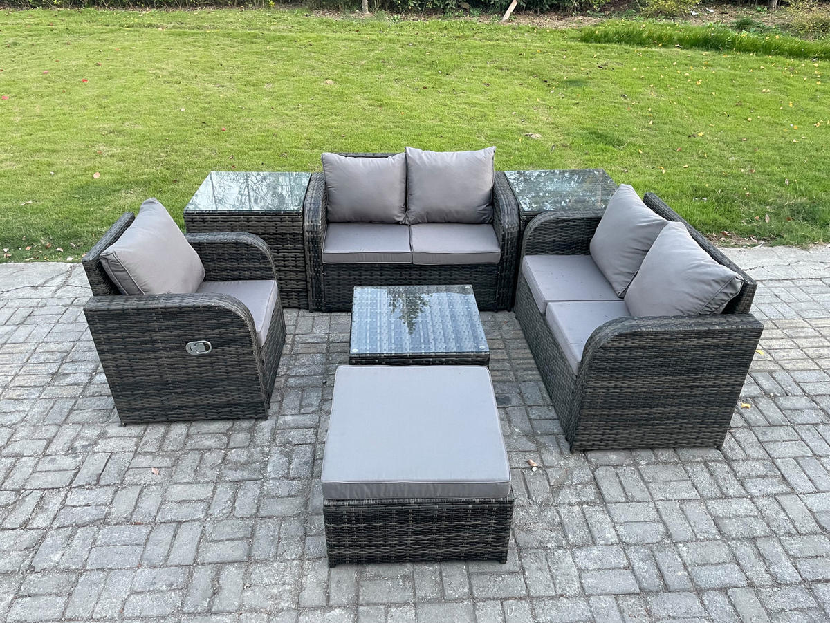 LOUNGEGARNITUR Polyrattan Dunkelgrau 6-Sitzer - Dunkelgrau, Metall - Fimous