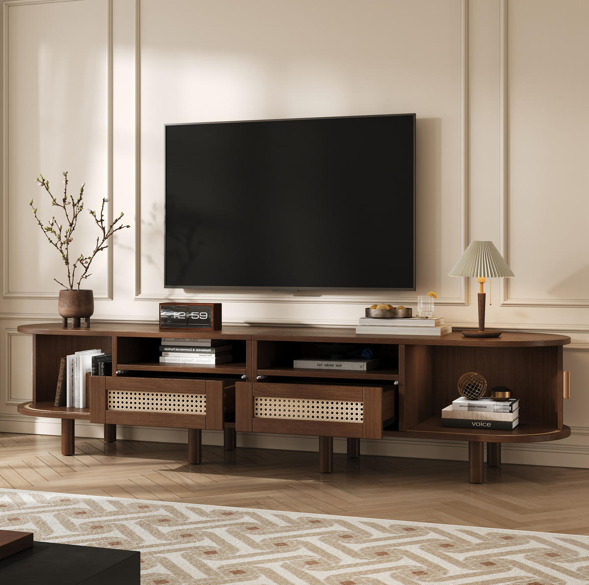 TV ormarić 170/40/40 cm tamni hrast od MDF-a i drva s kliznim vratima i ladicama - smeđa, drvni materijal (170/40/40cm) - OKWISH