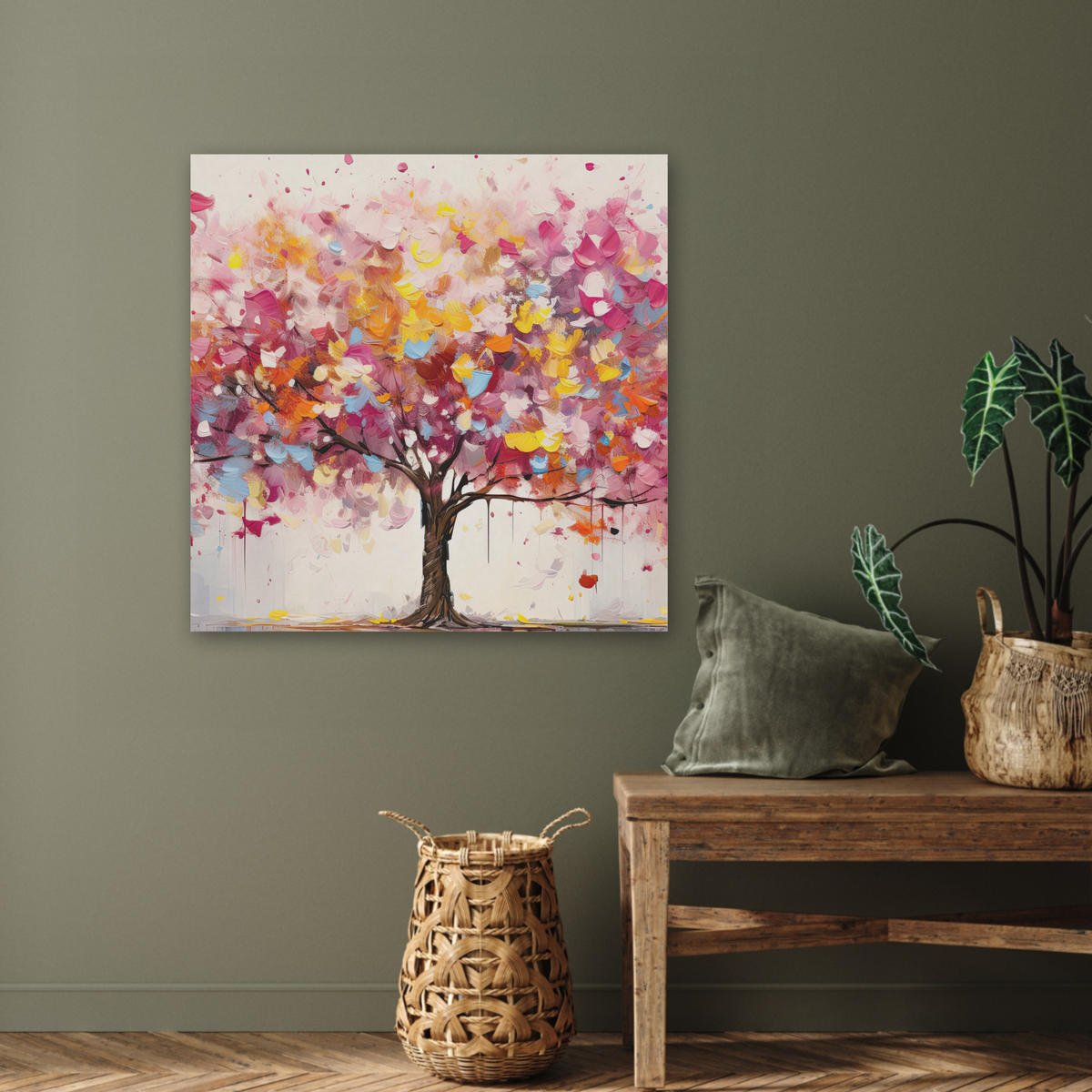 AKUSTIKBILD Aquarell - Baum - Kunst - Abstrakt Akustikpaneele 80x80 cm - Multicolor, Kunststoff (80/80/0.9cm) - MuchoWow