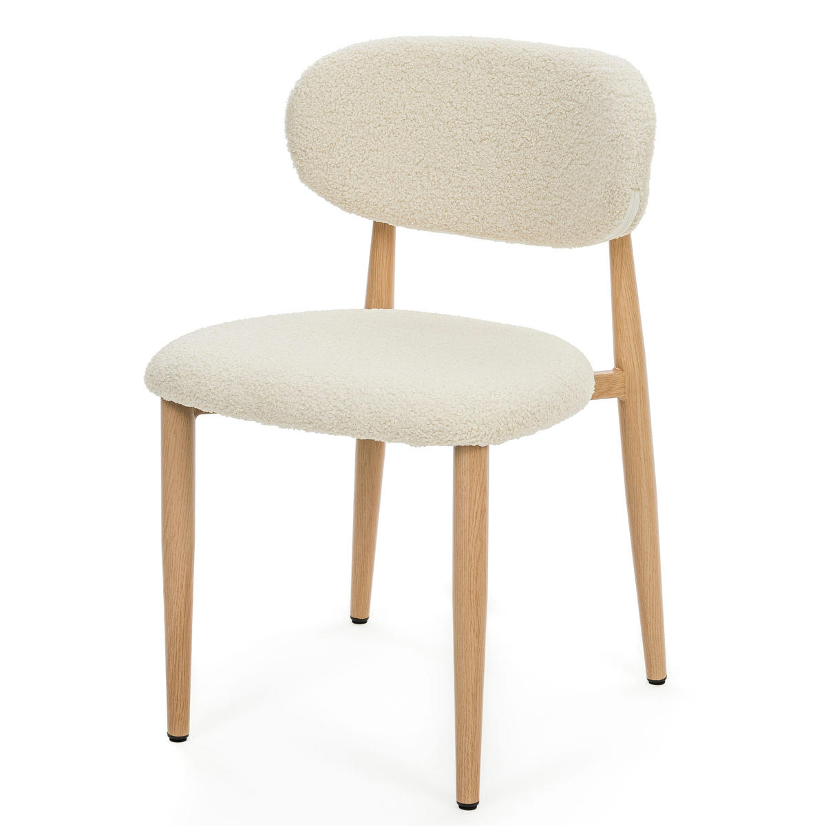 STUHL ALMO gepolstert Beine in Holzoptik - ecru - Boucle - Ecru/Eichefarben, Textil/Metall (47/77/54cm) - NEW HOME