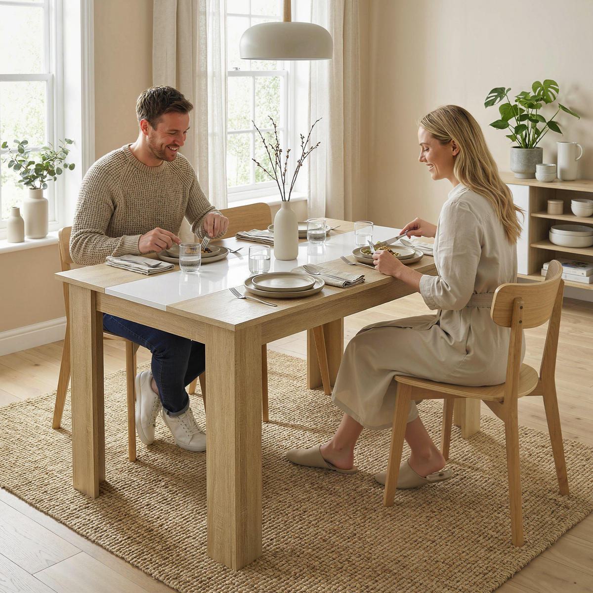 ESSTISCH Eichefarben Weiß Zweifarbig 120/69/75 cm - Eichefarben, Holz (69/120/75cm) - PANGIVO