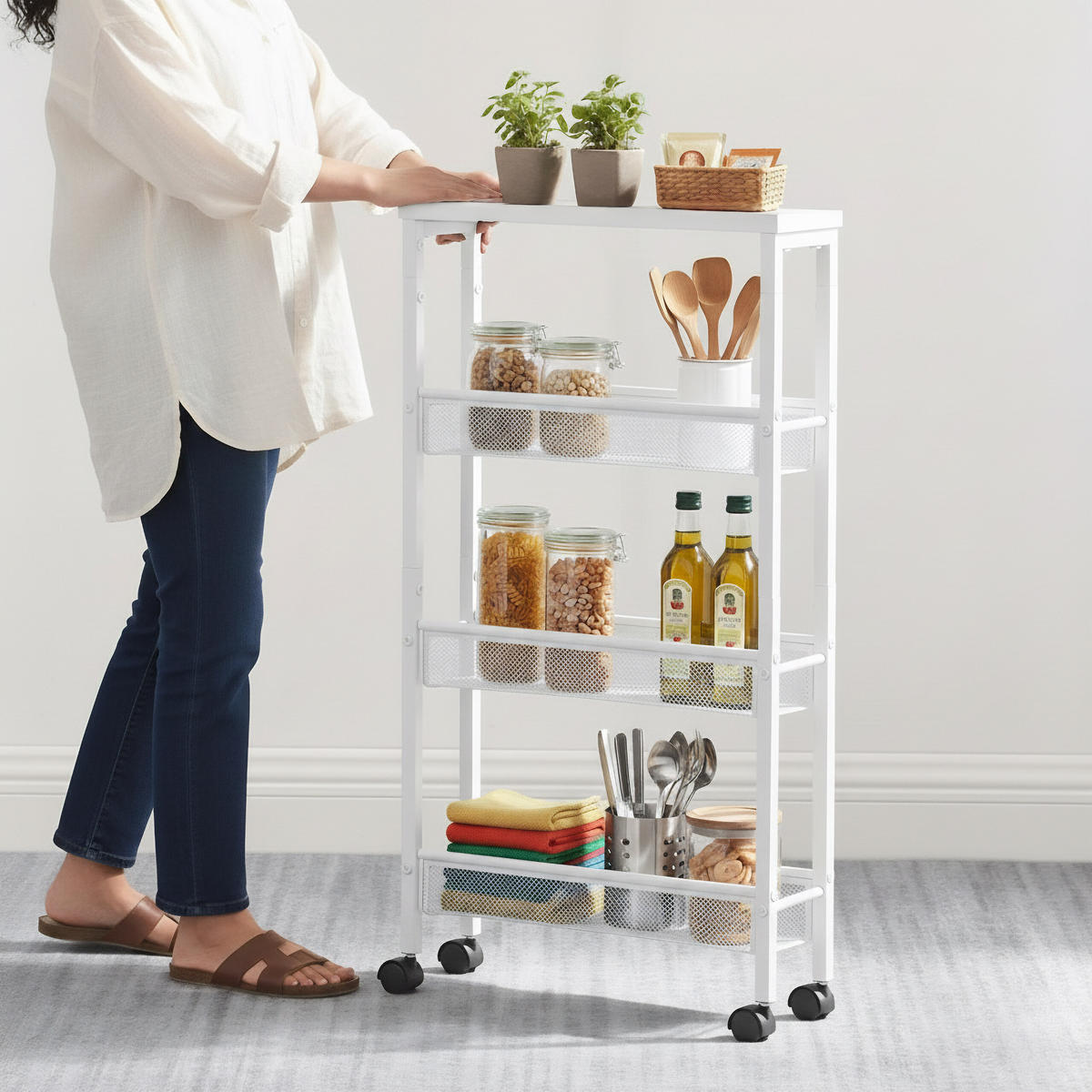 NISCHENWAGEN - Weiß, Holzwerkstoff/Kunststoff (13/77/45.5cm) - Relaxdays