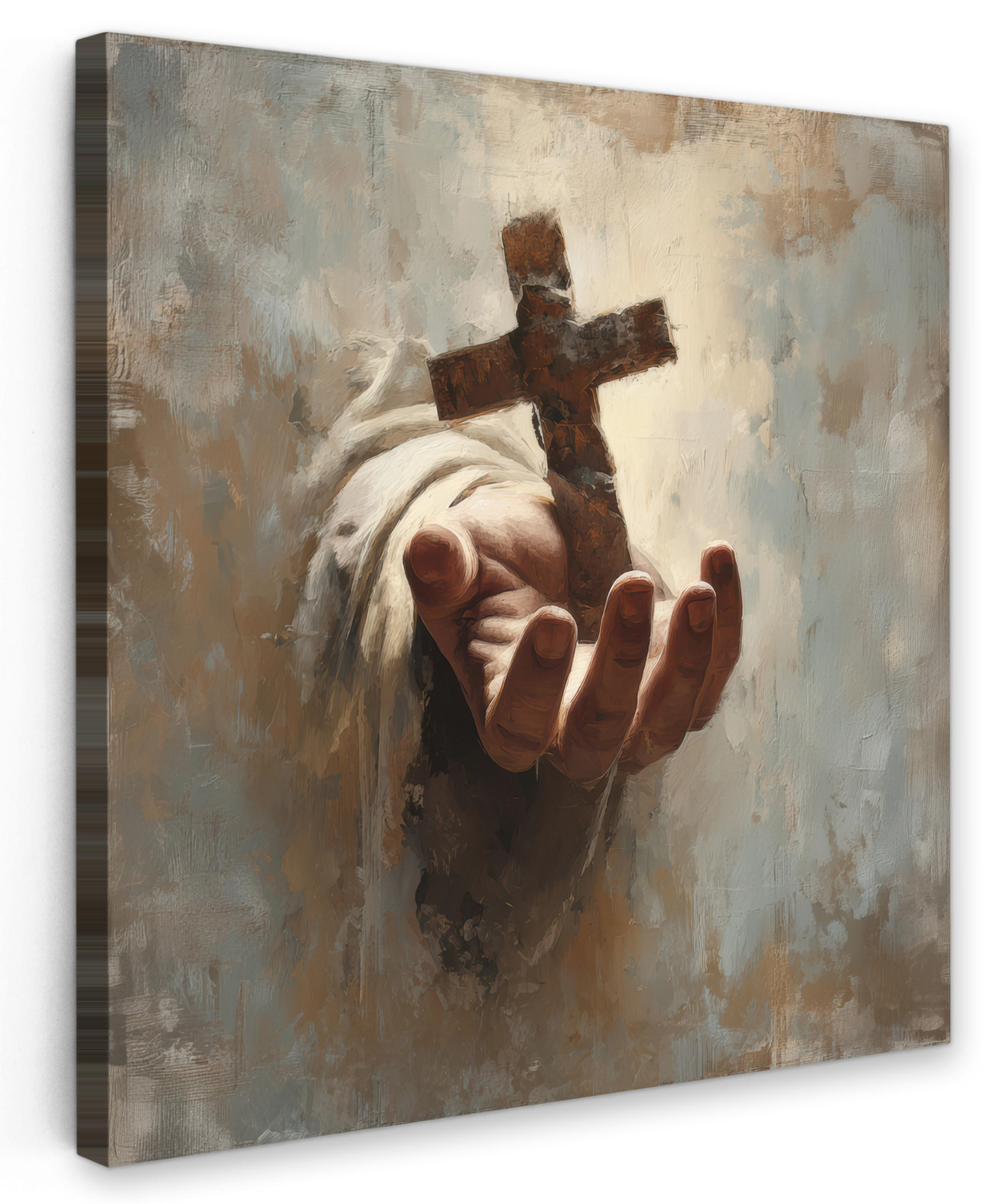 LEINWANDBILD Abstrakt - Kreuz - Hand - Christentum Deko Wohnzimmer 20x20 cm - Hellbraun, Textil (20/20cm) - MuchoWow