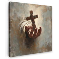 LEINWANDBILD Abstrakt - Kreuz - Hand - Christentum Deko Wohnzimmer 20x20 cm - Hellbraun, Textil (20/20cm) - MuchoWow