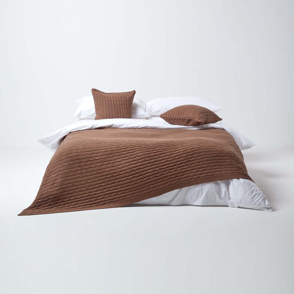 STRICKDECKE 150/200 cm, Baumwolle mit Rautenmuster - Braun, Textil (150/200cm) - Homescapes