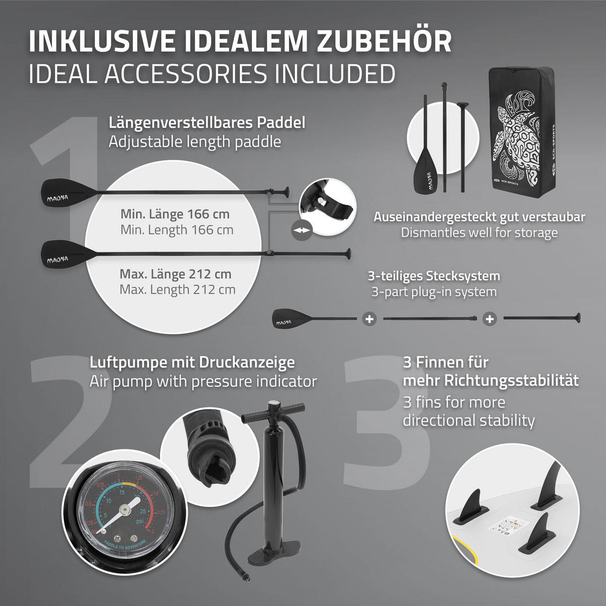 STAND UP PADDLE BOARD Maona Grau - Grau, Kunststoff (308/78/10cm) - ECD-Germany