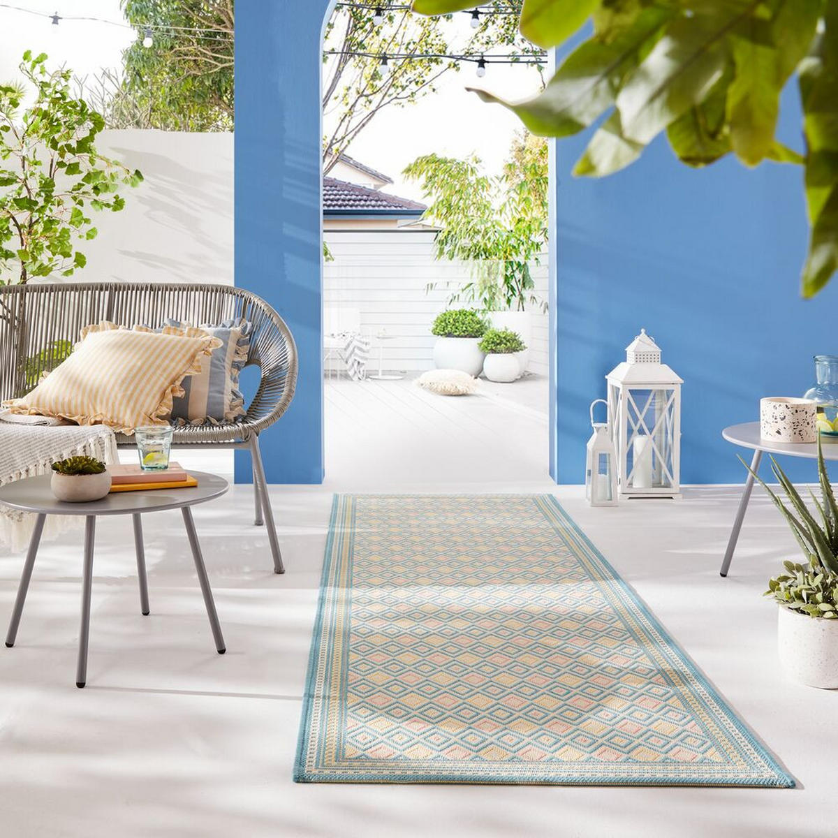 OUTDOOR-TEPPICH Pastell-Streifen, sommertauglich, eisfarben RAVENGLASS, Pastellfarben 80x230 cm - Pastellblau, Textil (80/230cm) - KADIMA DESIGN