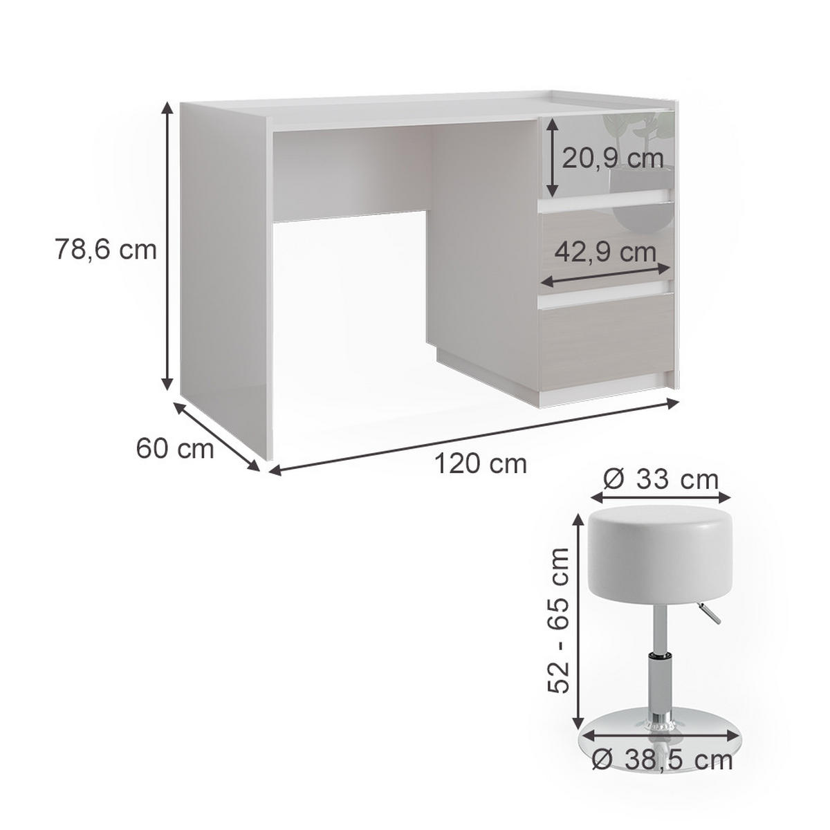TOALETNÍ STOLEK Marla Bílá vysoký lesk - vysoce lesklá bílá, kompozitní dřevo (120/78.6/60cm) - Vicco