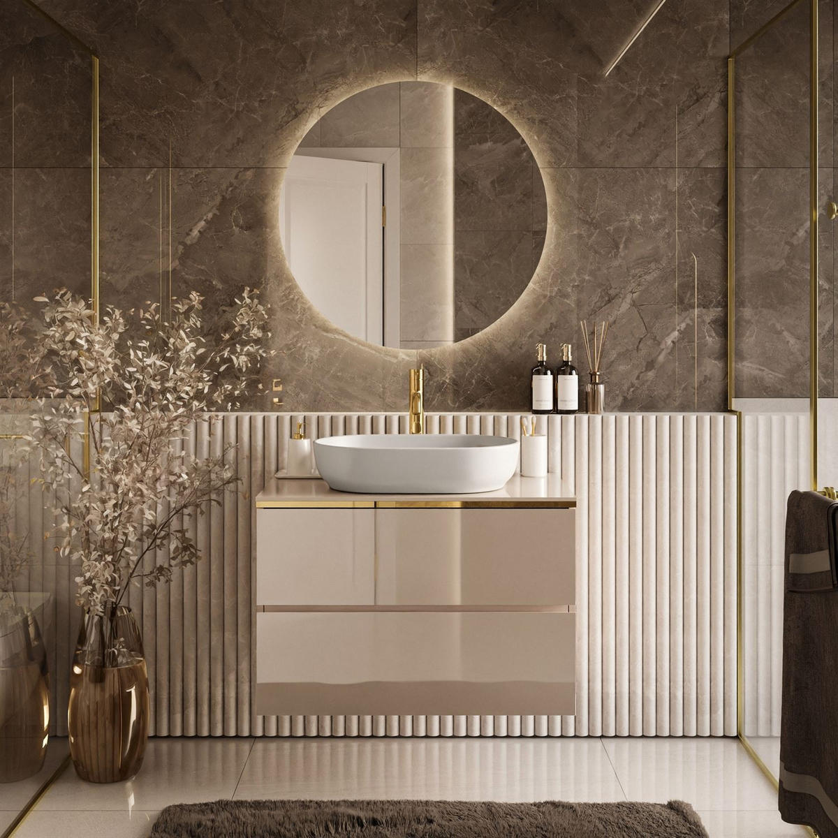 BADEZIMMERSCHRANK AURORA KASCHMIR GOLD - Kaschmir, Holzwerkstoff (80/55/45cm) - Lookway