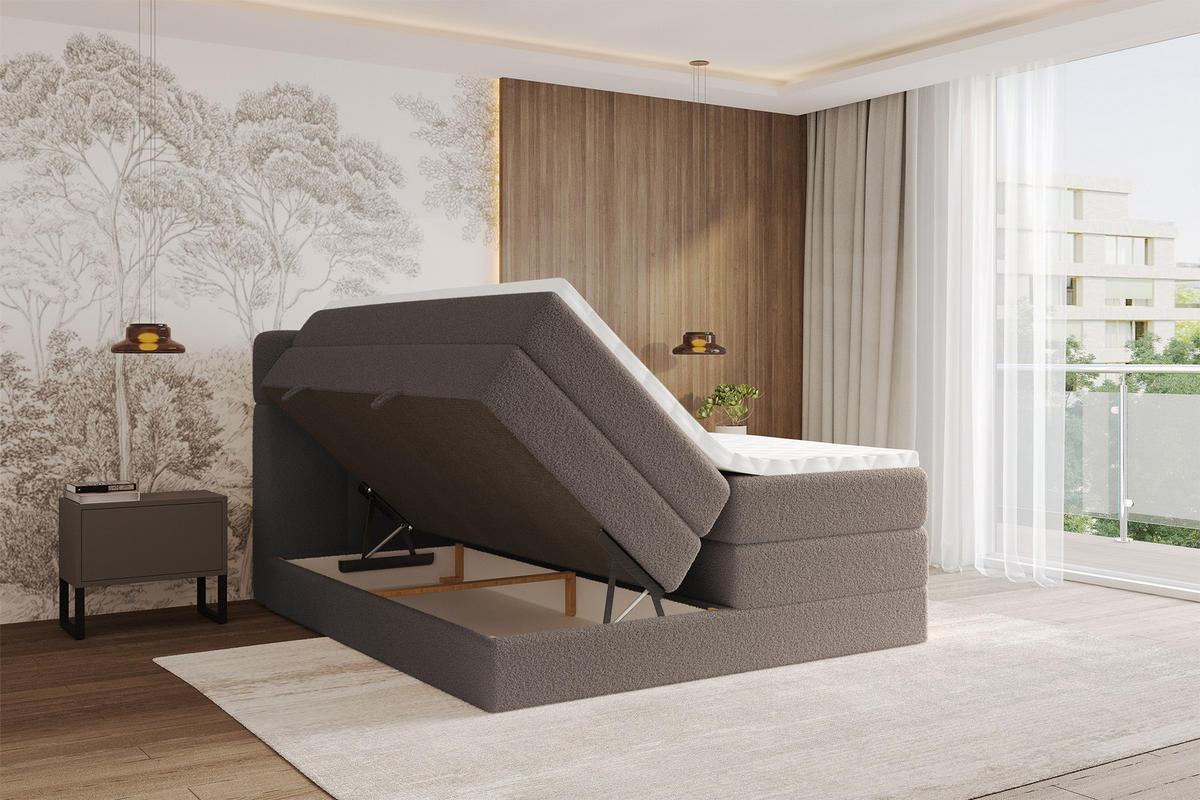 BOXBETT mit Matratze H3/H4 - FAMA KING - 180x200 cm Braun Quelle - Braun, Holzwerkstoff (180/200cm) - ALTDECOR