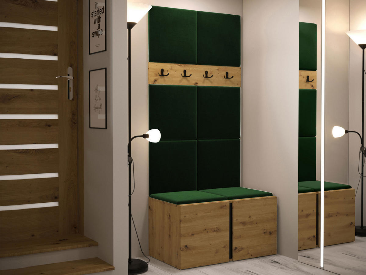 MOBILIER PENTRU HOL Orion IV - verde/stejar Artisan, material plastic/compozit lemnos (84/186/46cm) - MIRJAN24