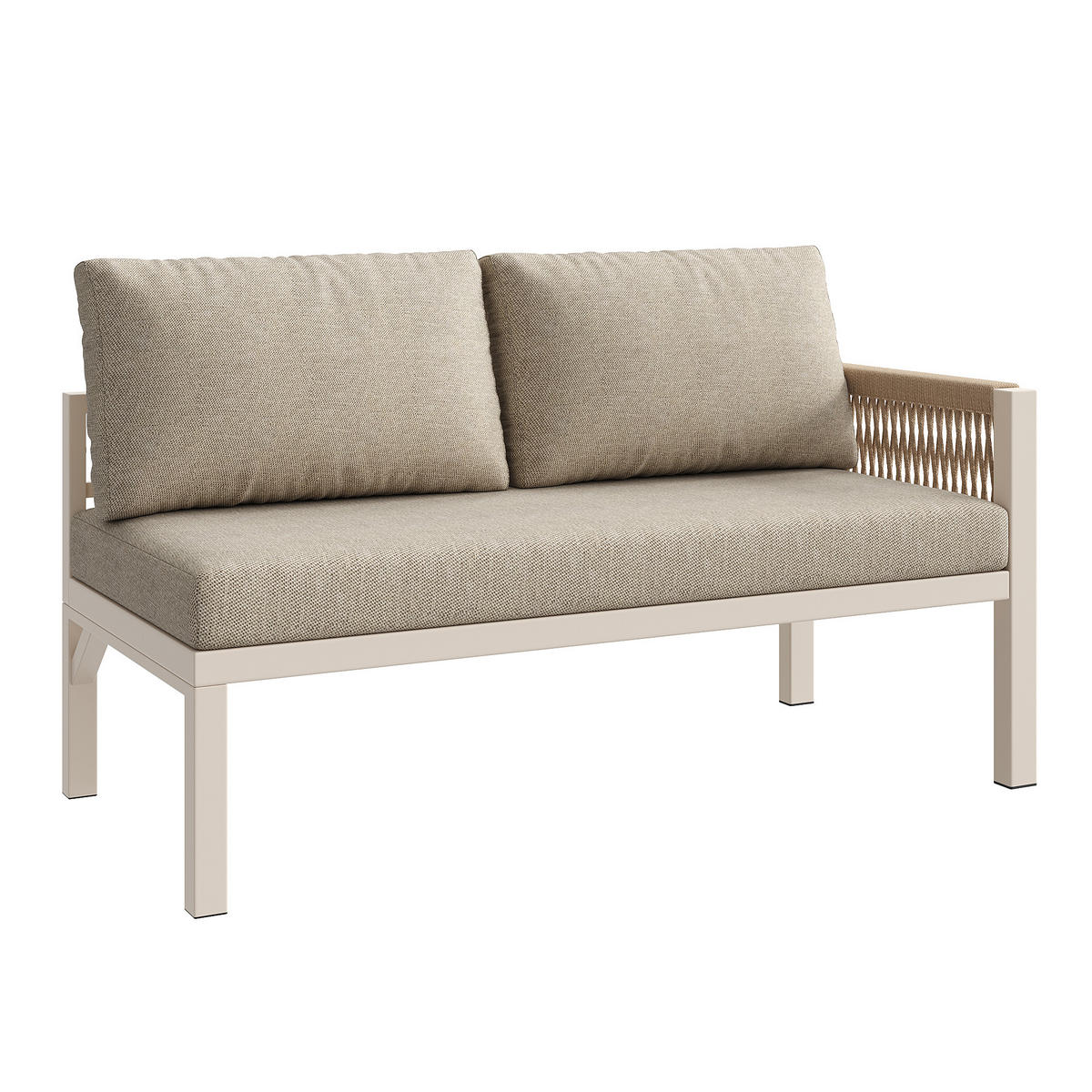 GARTENSETS aus Stahl 118x61x80cm Beige mit Glastisch & 8 cm Polstern - Beige, Metall - Modfu