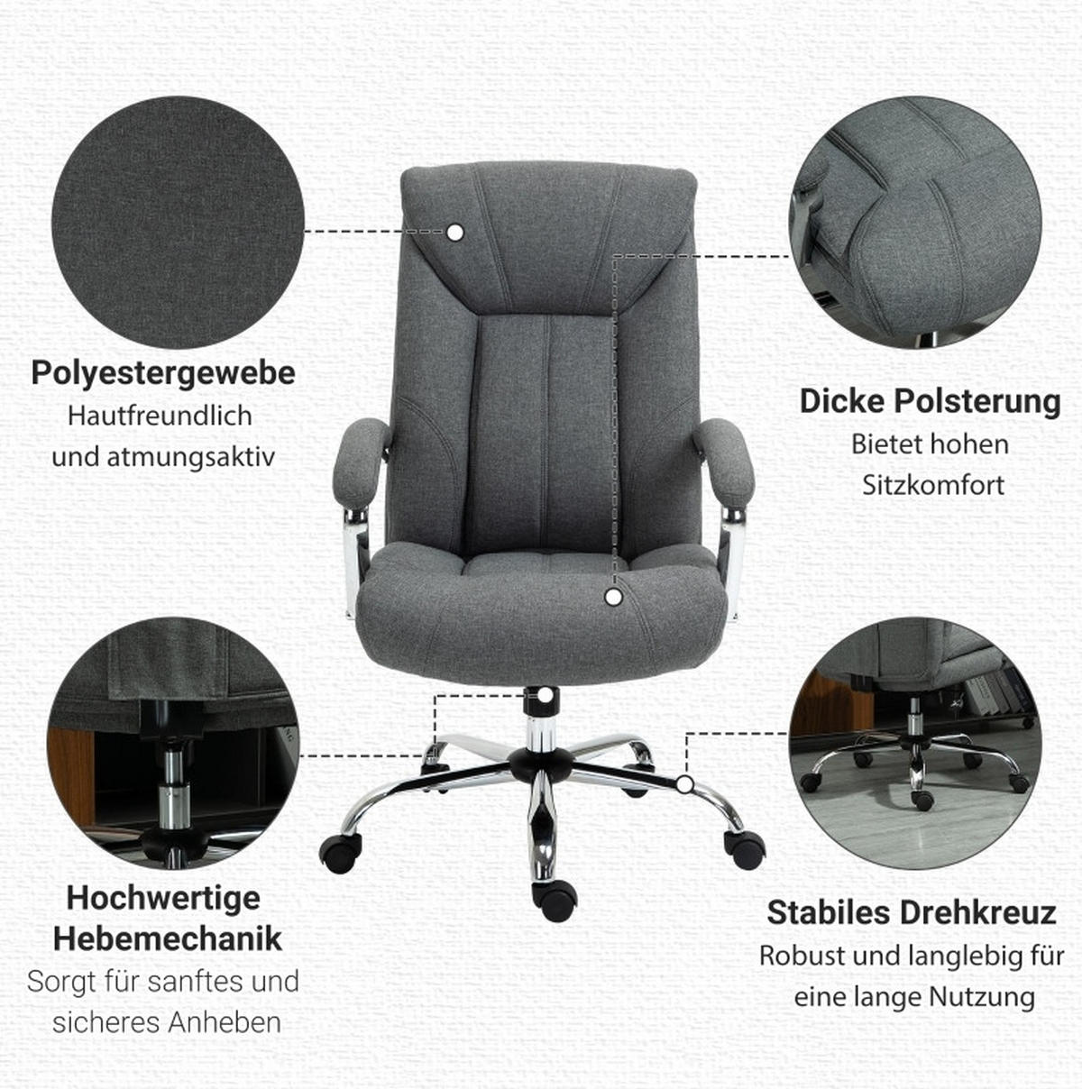 DREHSTUHL 65/78/110-118 cm, ergonomisch, höhenverstellbar und gepolstert, grau - Grau, Kunststoff (78/118/65cm) - Redom